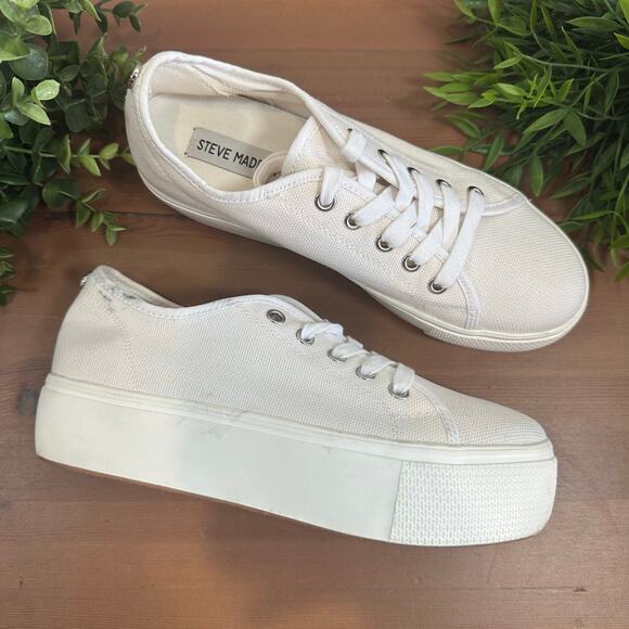 Steve Madden Women's Elore White Platform Sneakers Size 7.5 - Picture 1 of 9